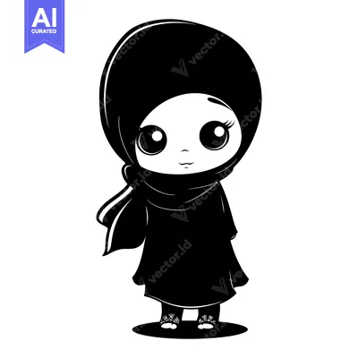 Popular premium asset: Cartoon Illustration of a Young Woman Wearing a Hijab
