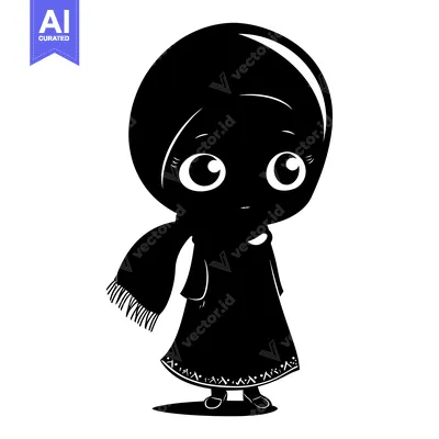Popular premium asset: Black and white silhouette of a young woman wearing a headscarf