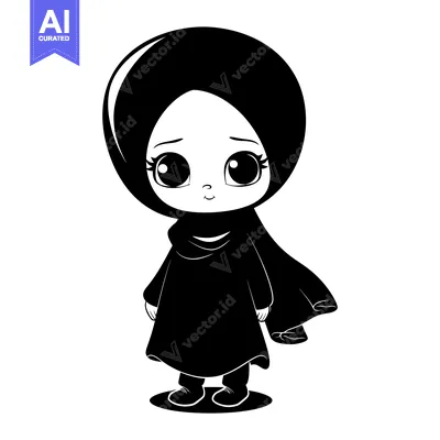 Aset premium populer: Cartoon Illustration of a Young Girl Wearing a Hijab