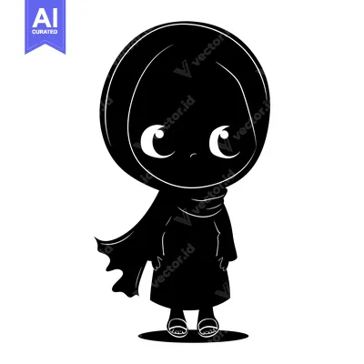 Popular premium asset: Black and White Silhouette of a Young Woman Wearing a Hijab