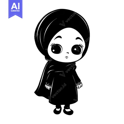 Popular premium asset: Black and White Illustration of a Young Girl Wearing a Hijab