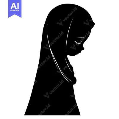 Aset desain premium: Black and White Silhouette of a Woman Wearing a Hijab