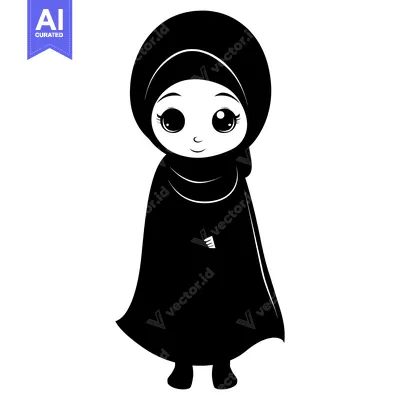 Aset desain premium: Cartoon Illustration of a Muslim Woman Wearing a Hijab