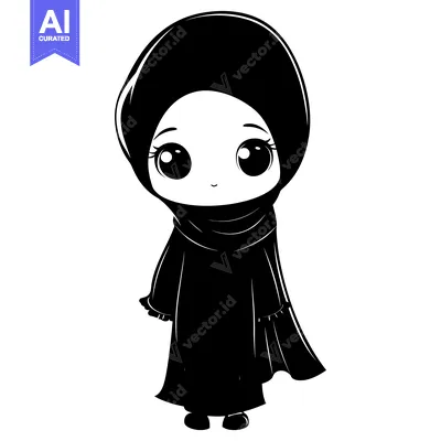 Aset premium populer: Cartoon Illustration of a Young Woman Wearing a Hijab