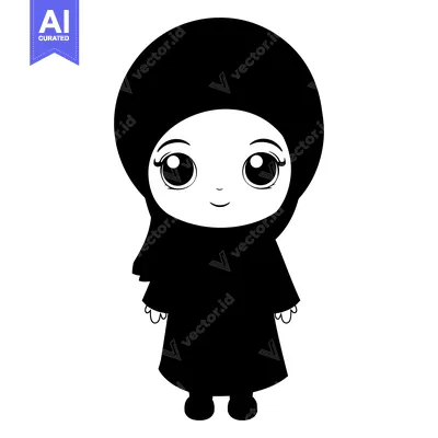 Aset premium populer: A Cute Cartoon Illustration of a Young Girl Wearing a Hijab