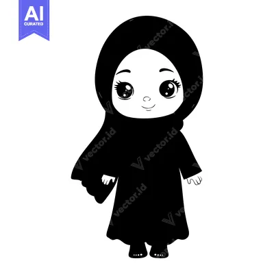 Popular premium asset: A Cartoon Girl Wearing a Black Hijab