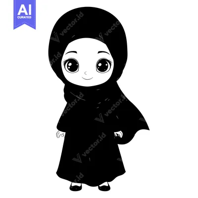 Aset premium populer: Cartoon Illustration of a Young Girl Wearing a Hijab