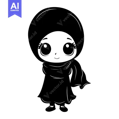 Aset premium populer: A Cute Cartoon Illustration of a Young Girl in a Hijab