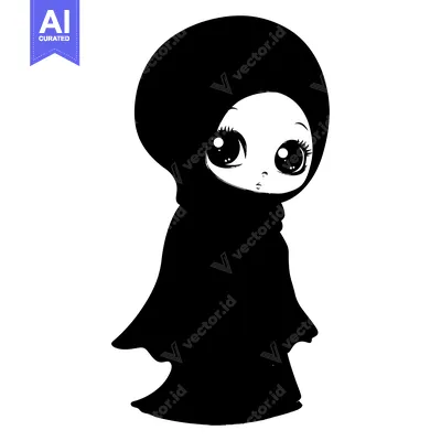 Premium design asset: A Cartoon Girl Wearing a Hijab and Looking Forward