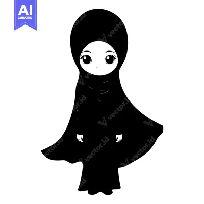 Aset desain premium: Cartoon Illustration of a Young Woman Wearing a Hijab