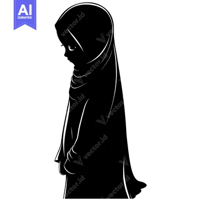 Aset desain premium: Silhouette of a Woman Wearing a Hijab