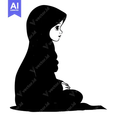 Popular premium asset: Black and White Illustration of a Young Woman in a Hijab Sitting with