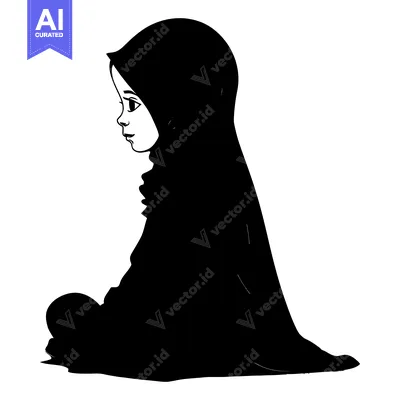 Silhouette of a Young Girl Wearing a Hijab