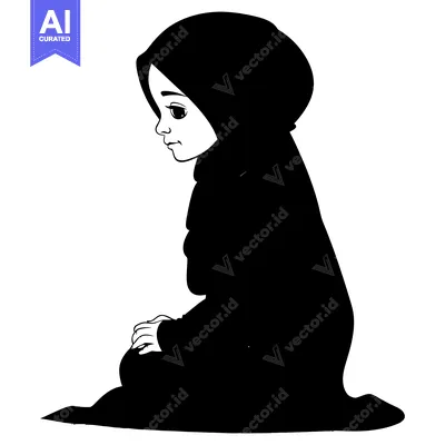 Aset desain premium: Silhouette of a Young Muslim Woman in Prayer