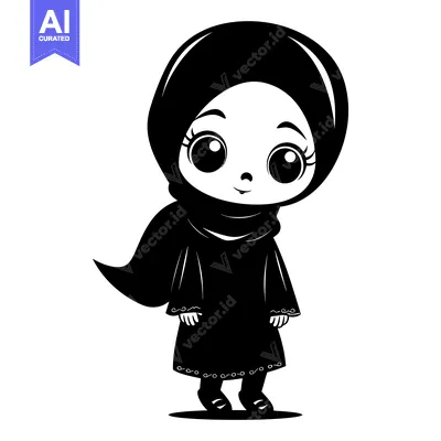 A Cartoon Illustration of a Young Muslim Girl Wearing a Hijab
