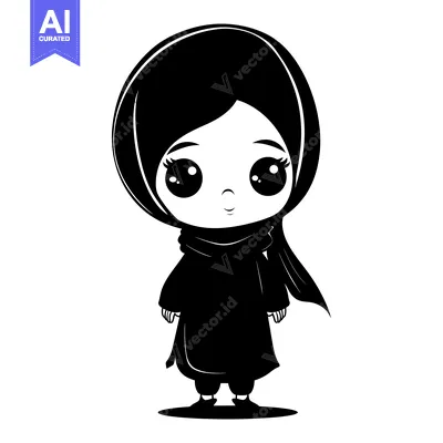 Premium design asset: Cute Cartoon Girl Wearing a Hijab