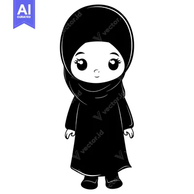 Aset desain premium: Cartoon Illustration of a Young Girl Wearing a Hijab