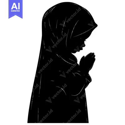 Premium design asset: Silhouette of a Young Girl in a Hijab Praying