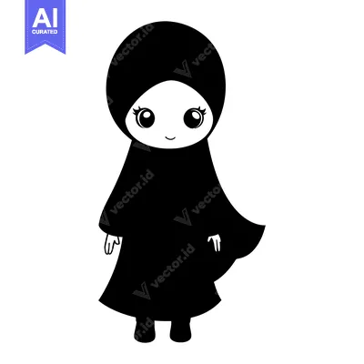 Aset desain premium: Cartoon Illustration of a Young Girl Wearing a Hijab