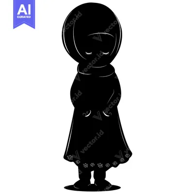 Aset desain premium: Silhouette of a Muslim Woman Wearing a Hijab and Abaya