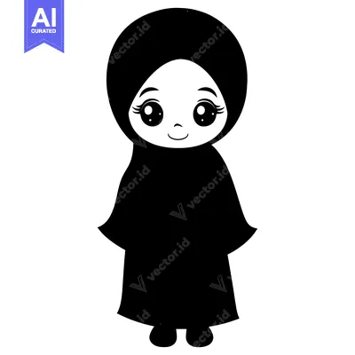 Aset desain premium: Cartoon Illustration of a Smiling Girl Wearing a Hijab