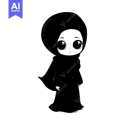 Aset premium populer: Cartoon Illustration of a Young Girl Wearing a Hijab
