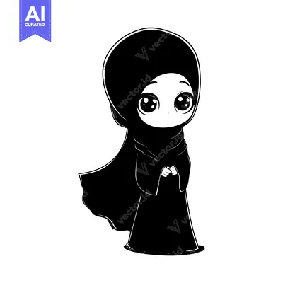 Popular premium asset: Cartoon illustration of a young woman wearing a black hijab