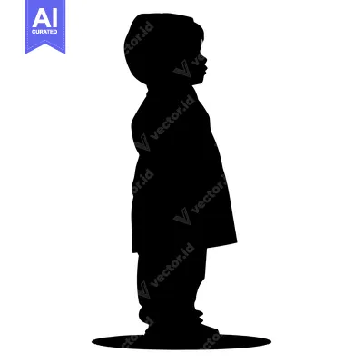 Aset desain premium: Silhouette of a Young Child Standing in Profile