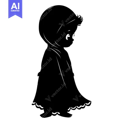 Aset premium populer: Silhouette of a Little Girl Wearing a Dress and a Bonnet