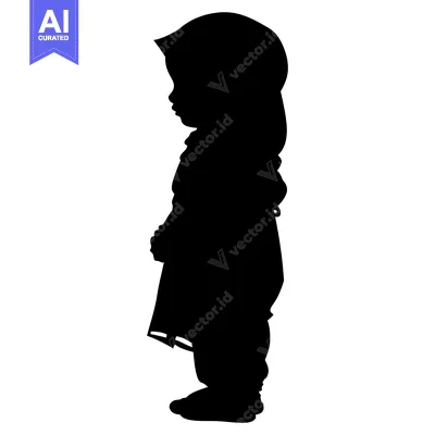 Aset desain premium: Silhouette of a young girl wearing a hijab, standing in profile