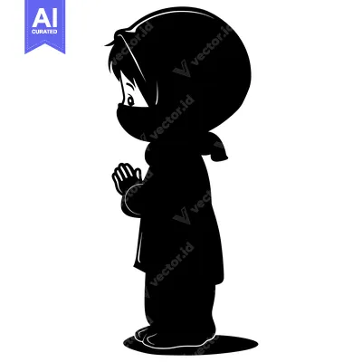 Popular premium asset: Silhouette of a Young Girl in a Hood Praying