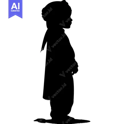 Aset desain premium: Silhouette of a Child in a Hat and Cape