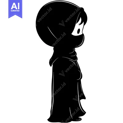 Aset premium populer: Silhouette of a young girl wearing a hijab