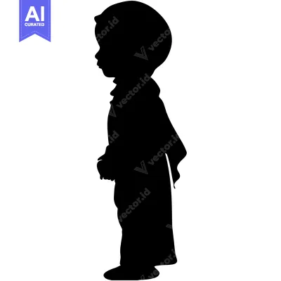 Premium design asset: Silhouette of a child in a long coat, standing with hands clasped in f