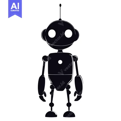 Aset desain premium: Black and white silhouette of a cartoon robot