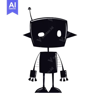 Aset premium populer: Black and white silhouette of a cartoon robot