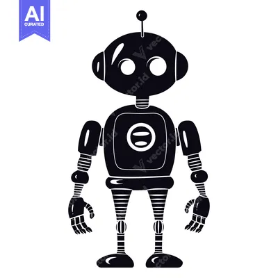 Black and White Silhouette Illustration of a Cartoon Robot