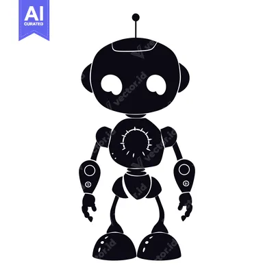 Aset premium populer: Black and white silhouette of a cartoon robot