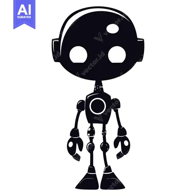 Aset desain premium: Black and White Silhouette of a Cartoon Robot