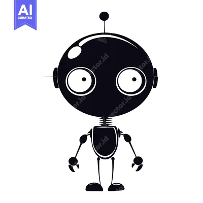 Black and White Silhouette of a Cartoon Robot