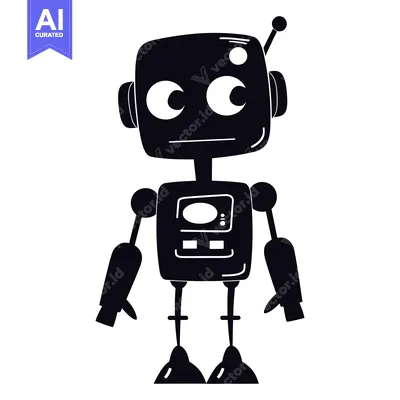 Premium design asset: Cartoon Robot Silhouette with Big Eyes and Antenna