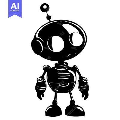 Aset desain premium: Cartoon robot with large eyes and an antenna