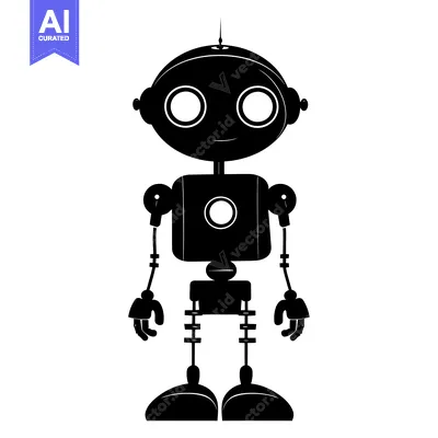 Aset desain premium: Silhouette of a Cartoon Robot with Big Eyes