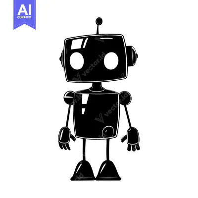 Aset premium populer: Black and white cartoon robot with antenna