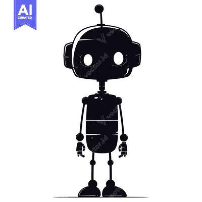 Aset desain premium: Black and White Silhouette of a Cartoon Robot