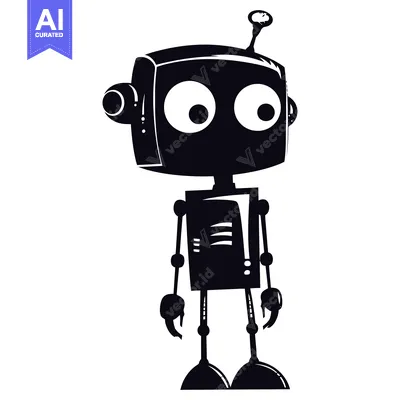 Aset desain premium: Black and White Silhouette of a Cartoon Robot