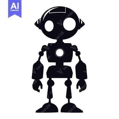 Aset premium populer: Silhouette of a Cartoon Robot with a Rounded Head and Large Eyes