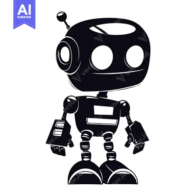 Aset premium populer: Black and White Silhouette of a Cartoon Robot