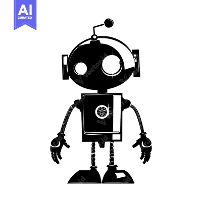 Aset premium populer: Black and White Illustration of a Cartoon Robot