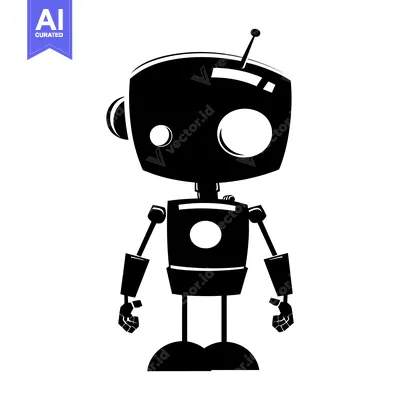 Aset desain premium: Black and White Cartoon Robot with Antenna
